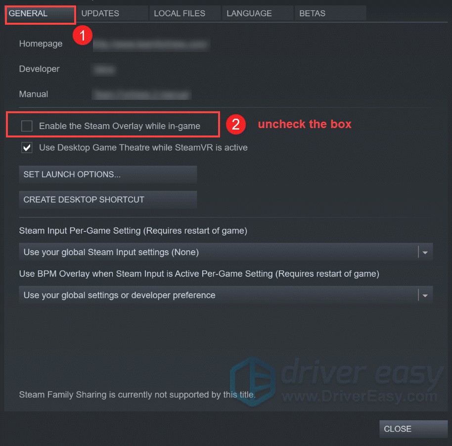 disable in-game overlay on Steam FIFA 21 not launching
