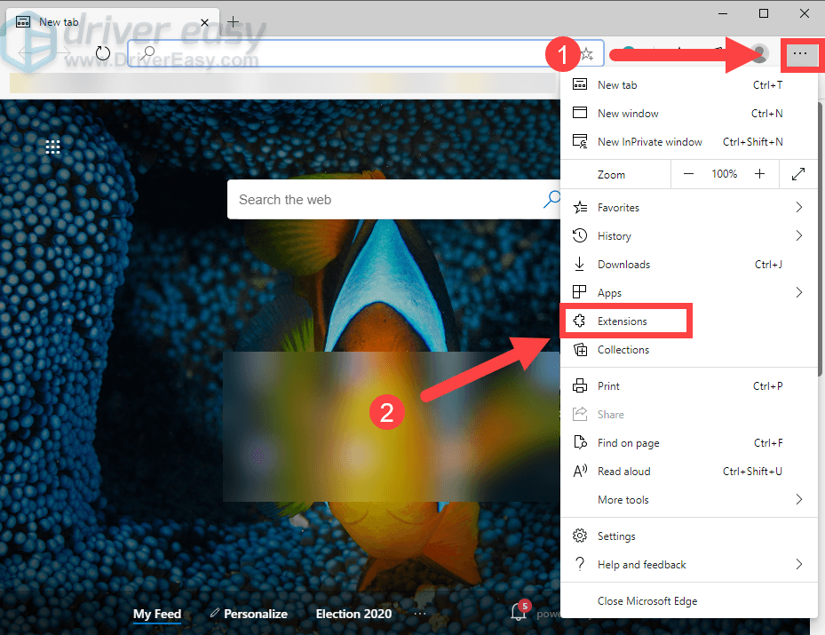 disable extensions in Edge
