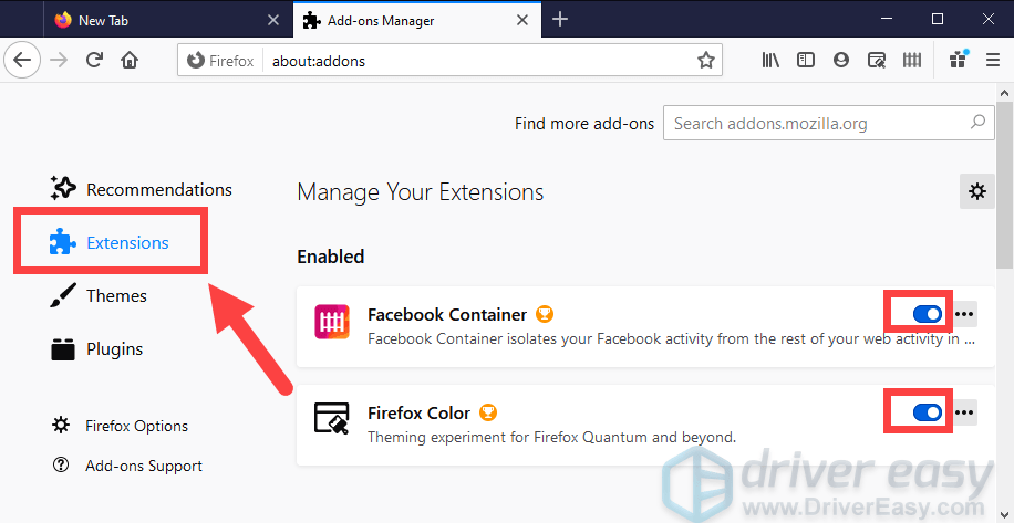 disable extensions in Firefox
