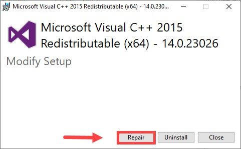 repair Microsoft Visual C++; update failed; Warframe