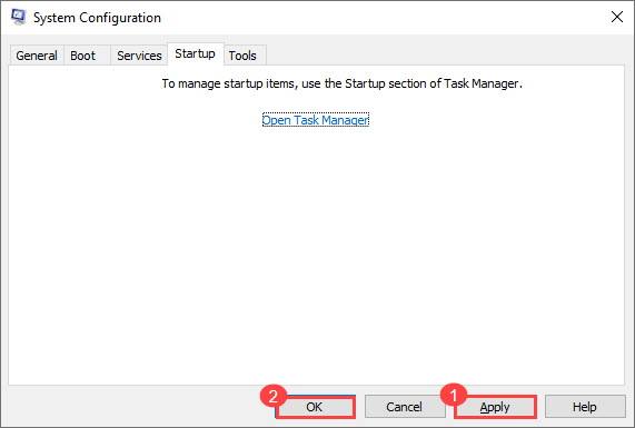 open start up settings