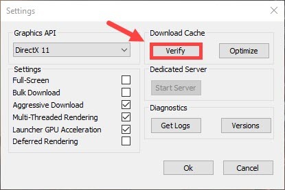 verify Warframe download cache