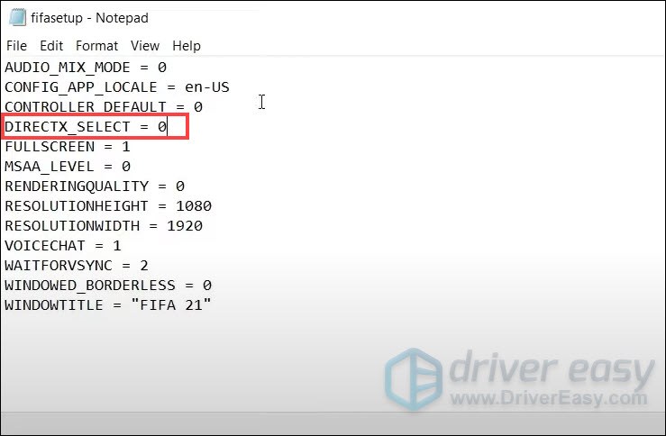 Change DIRECTX_SELECT value