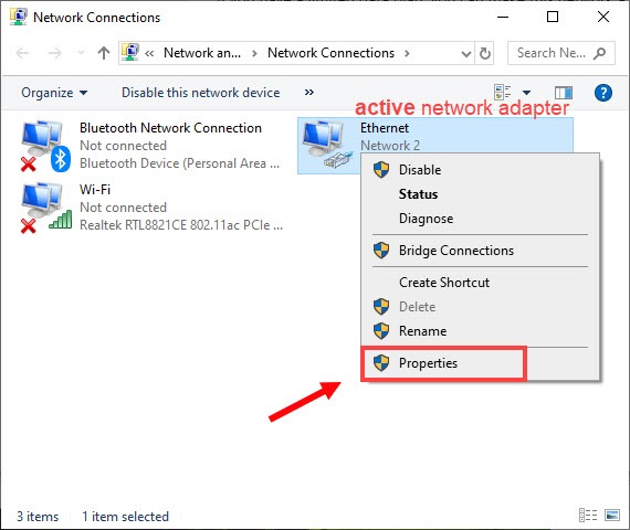 disable IPv6 right-click on the active network adapter