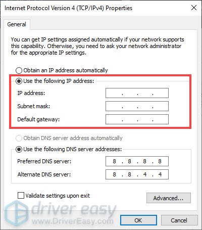 set a static ip address