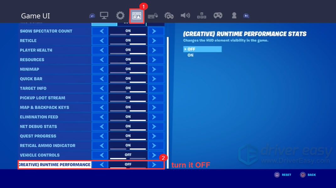 turn off creative runtime performance stats remove Fortnite edit delay Console