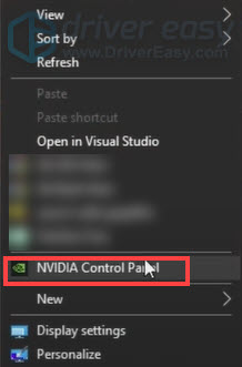 open NVIDIA Control Panel update graphics drivers