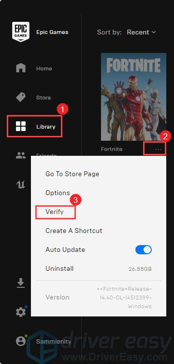 verify game files Fortnite on Epic Games Launcher
