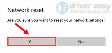 confirm to reset network settings