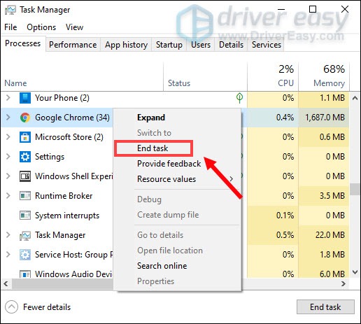 disable unnecessary programs running in the background to fix Modern Warfare high CPU usage issue