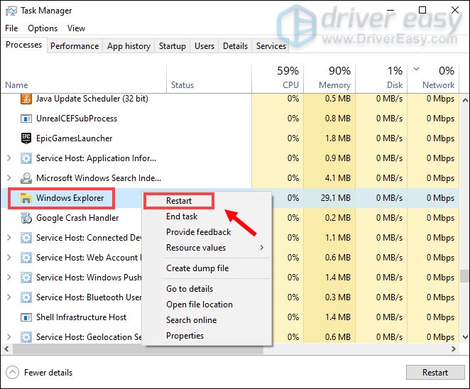 restart Windows Explorer to fix Drag and drop not working issue