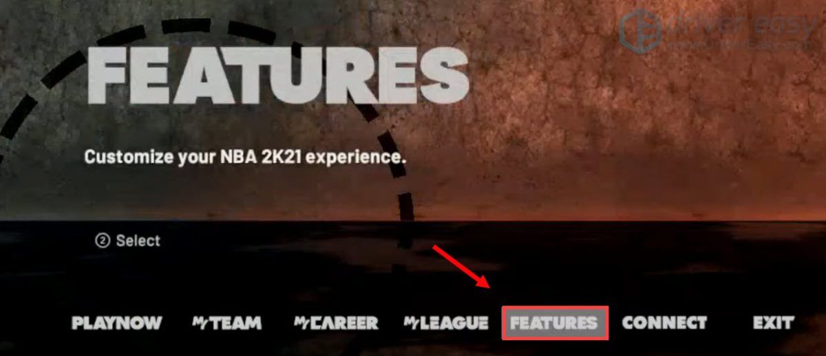 select FEATURES to customize NBA 2K21 experience to fix the lag issue