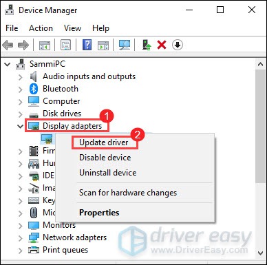 update graphics card driver using Device Manager