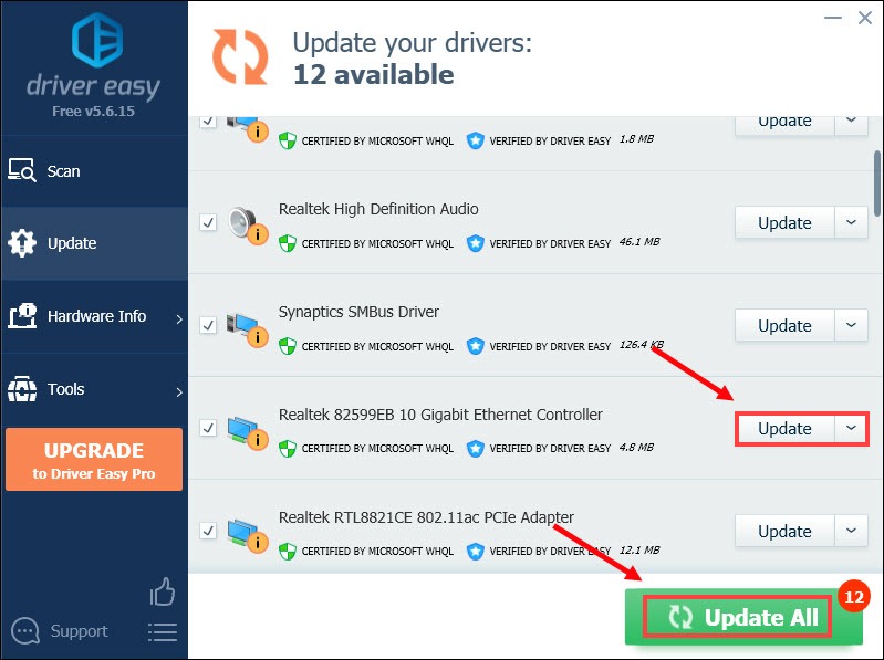 update network adapter driver automatically with Driver Easy