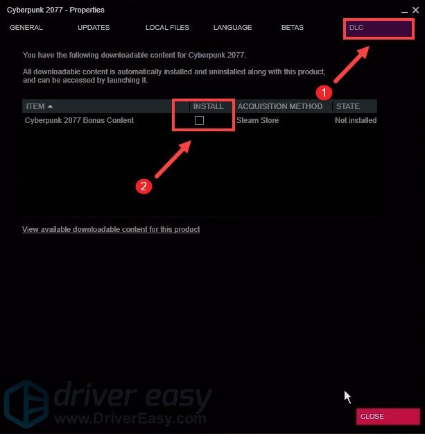 uncheck bonus content under DLC to fix Cyberpunk 2077 download stuck 