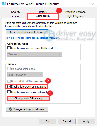 disable fullscreen optimizations Fortnite