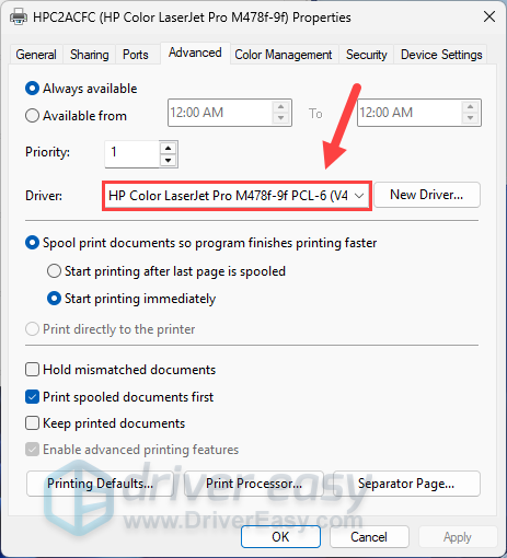 check if printer driver is correctly installed
