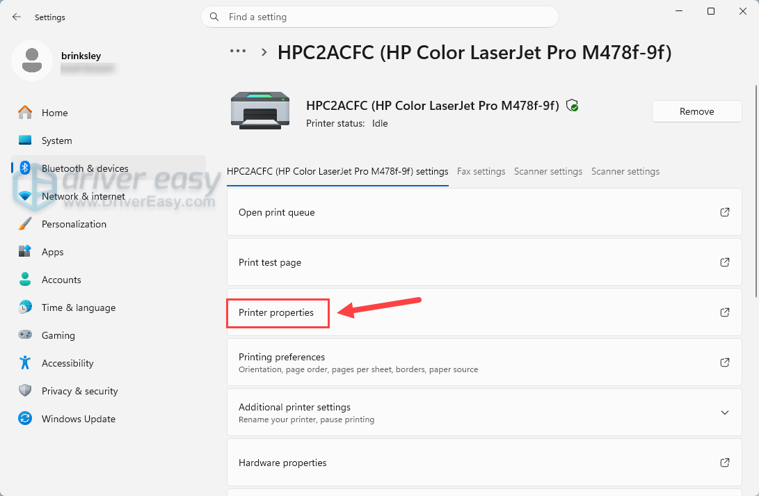check if printer driver is correctly installed