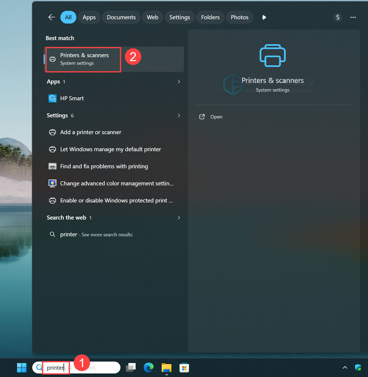check printer and scanners settings windows pc