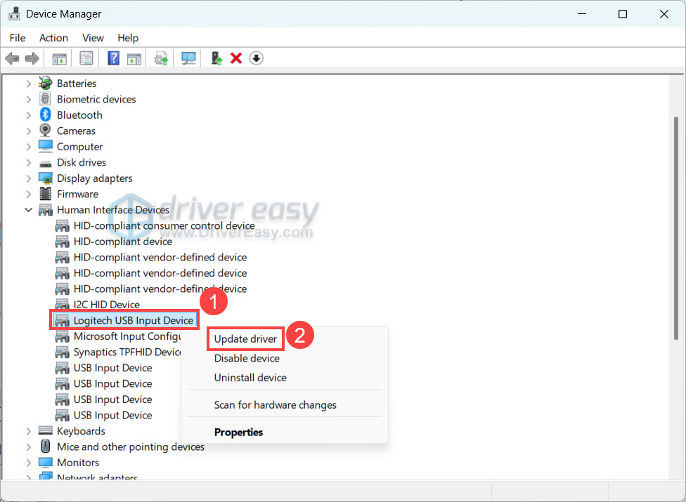 update logitech device driver in device manager
