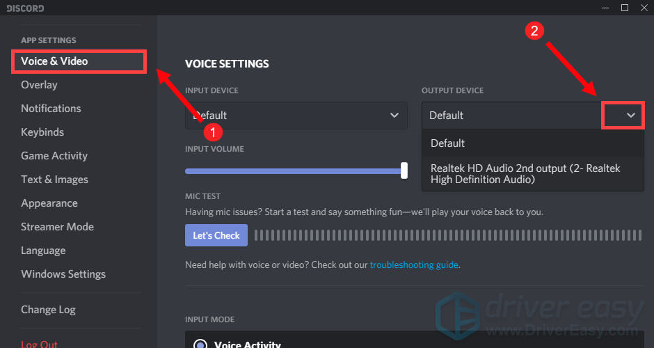 use the correct output device Discord