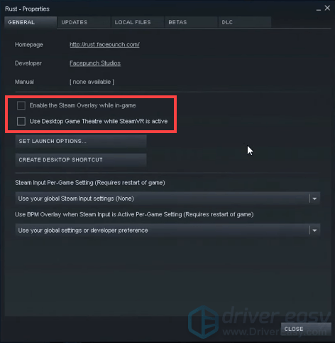 Rust disable Steam overlay