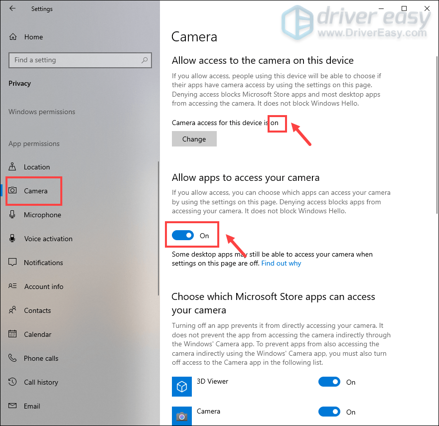 windows webcam settings