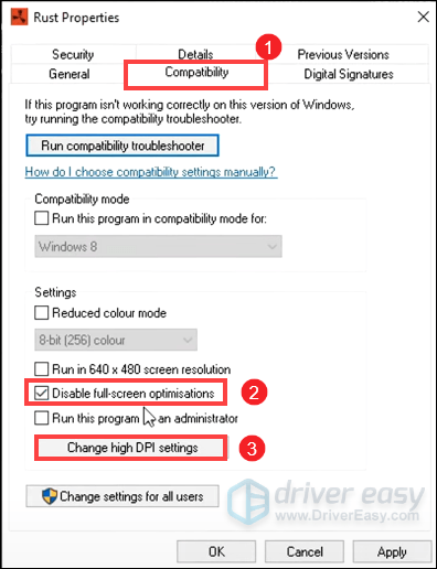 Rust disable full-screen optimizations