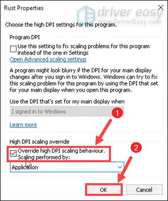 disable high DPI scaling Rust