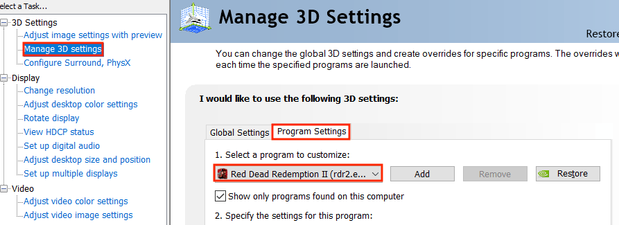 program settings