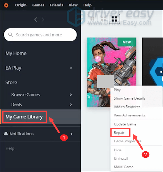 repair game files on Origin Apex Legends