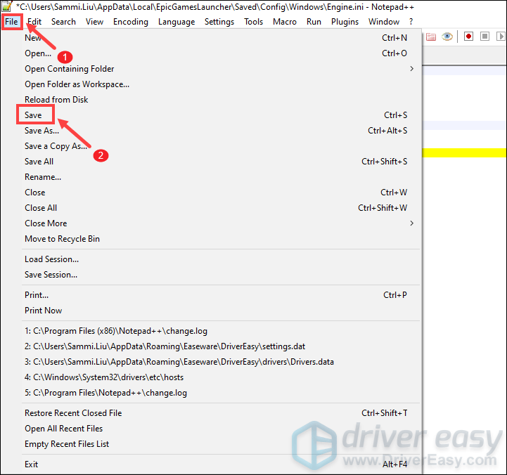 Epic Games Launcher edit Engine.ini file