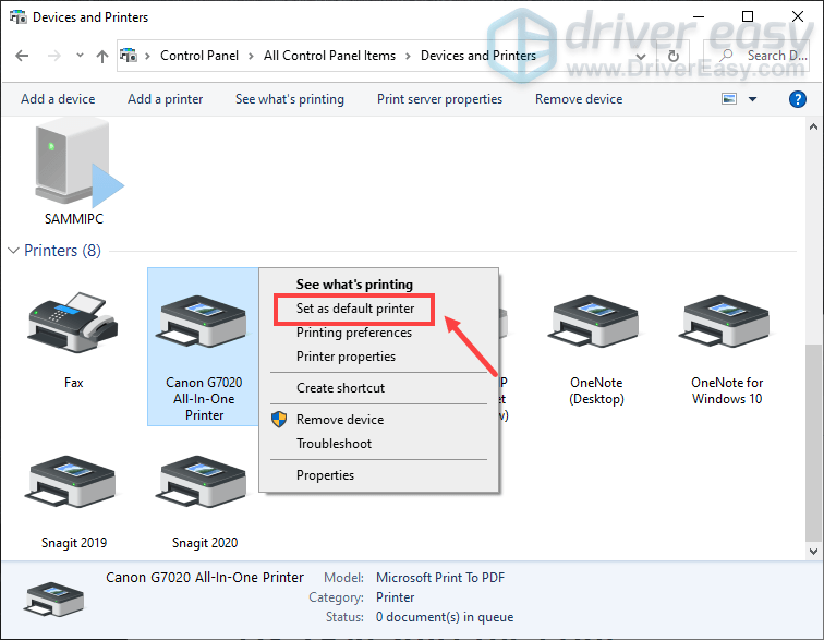 canon mg7100 not recognize computer window 10