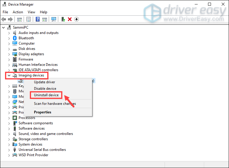 desinstalar controladores a través del Administrador de dispositivos