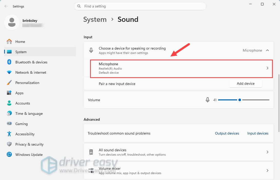 check input device sound settings