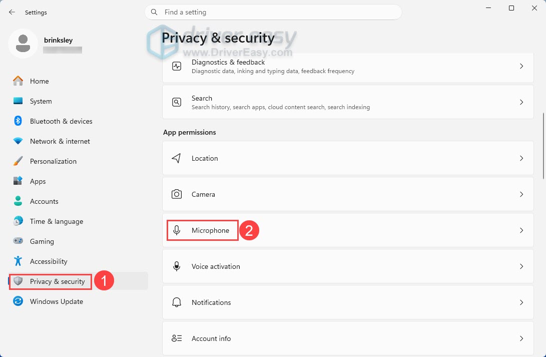 check microphone access on windows settings