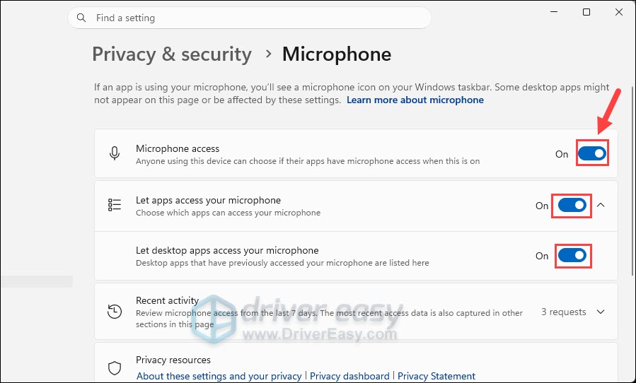 enable microphone access on windows settings