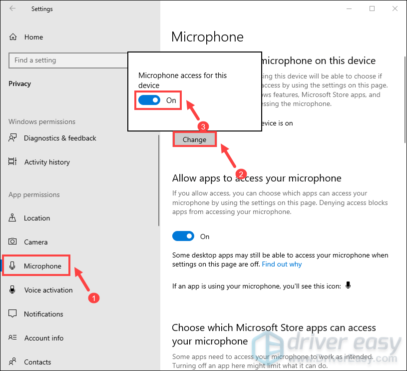 Ative as permissões de aplicativos no seu microfone