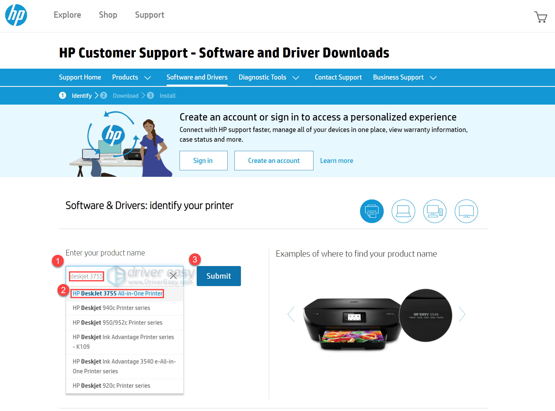 download HP Deskjet 3755 all-in-one printer driver manually