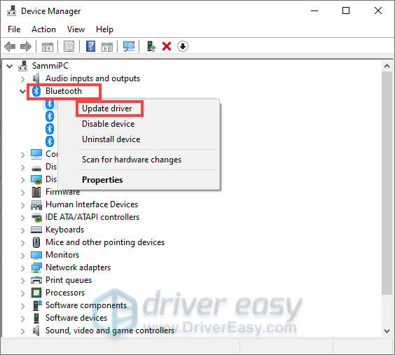 update driver via Device Manager