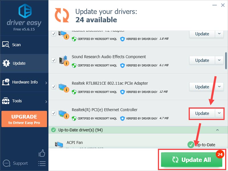 update network driver with driver easy