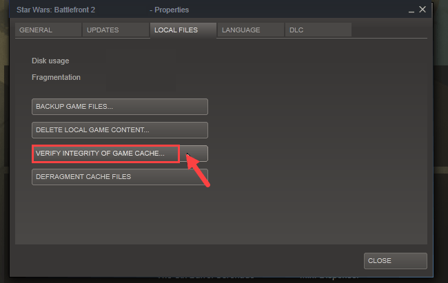 Battlefront II verify integrity of game files Steam