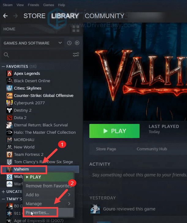 verify integrity of game files Valheim