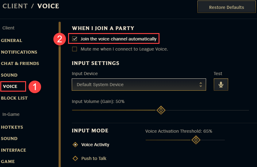 Not chat league working voice Voice chat