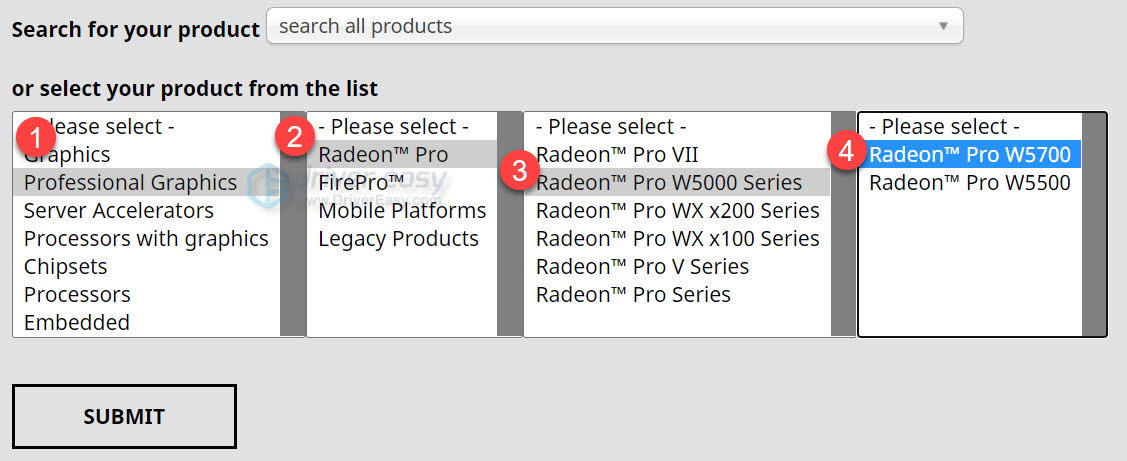 AMD Radeon Pro W5700 driver download manually