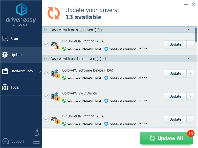 Update drivers with Driver Easy
