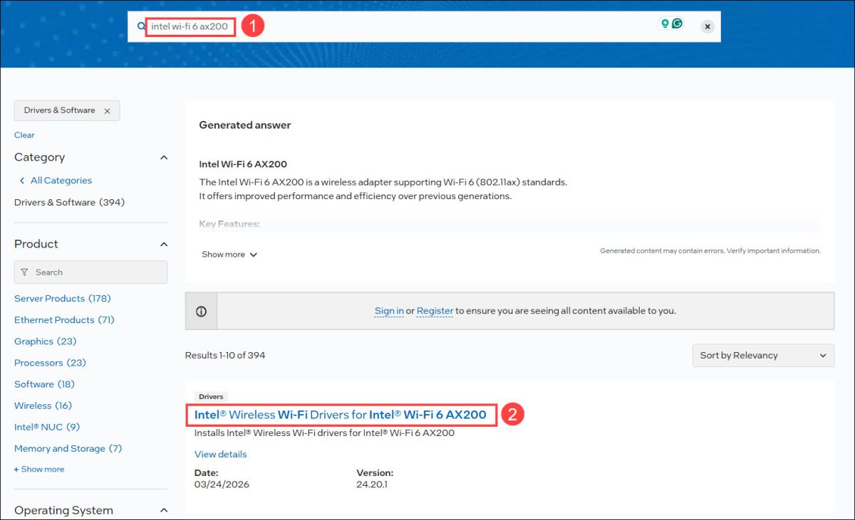 download intel wifi ax200 driver from intel
