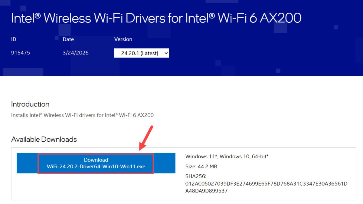 download intel wifi ax200 driver from intel