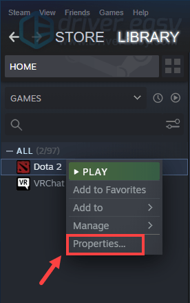 verify integrity of game files Dota2