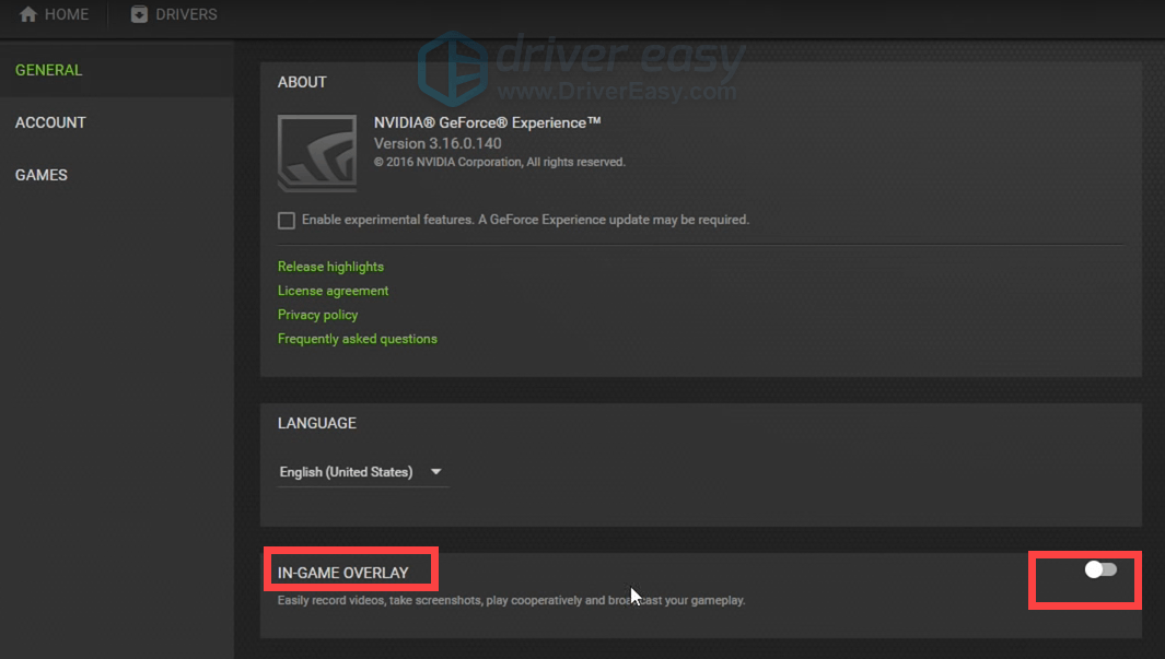 disable GeForce Experience overlay